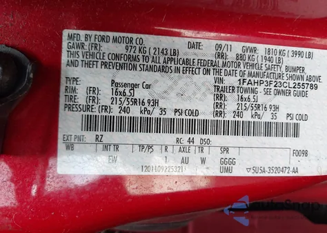 2012 Ford Focus Se z USA, uszkodzony, nr VIN 1FAHP3F23CL255789